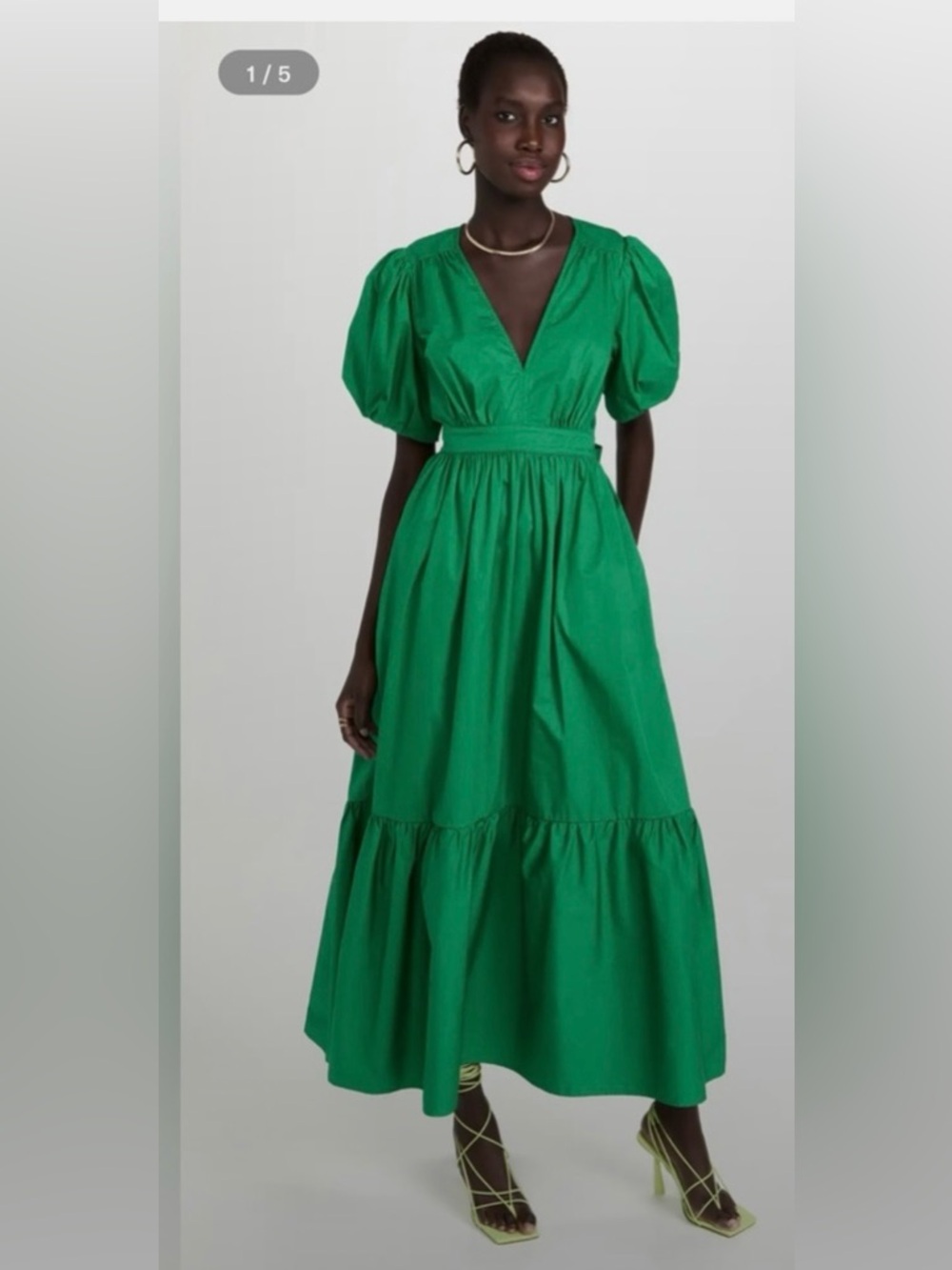 XiRENA Larkyn Green V-Neck Puff Sleeve Maxi Dress